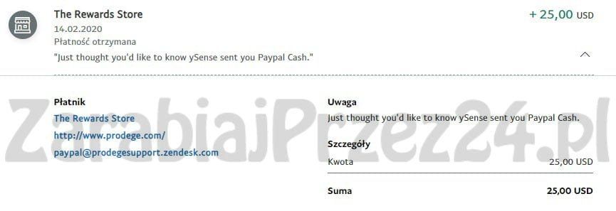 YSEnse payment proof